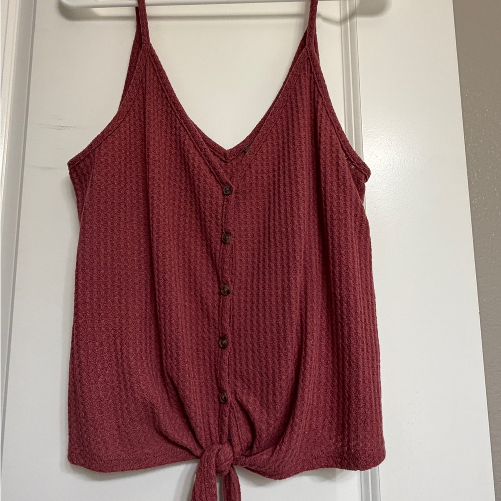 Wild Fable Mauve Waffle Knit Tie-Front Button Tank Size L